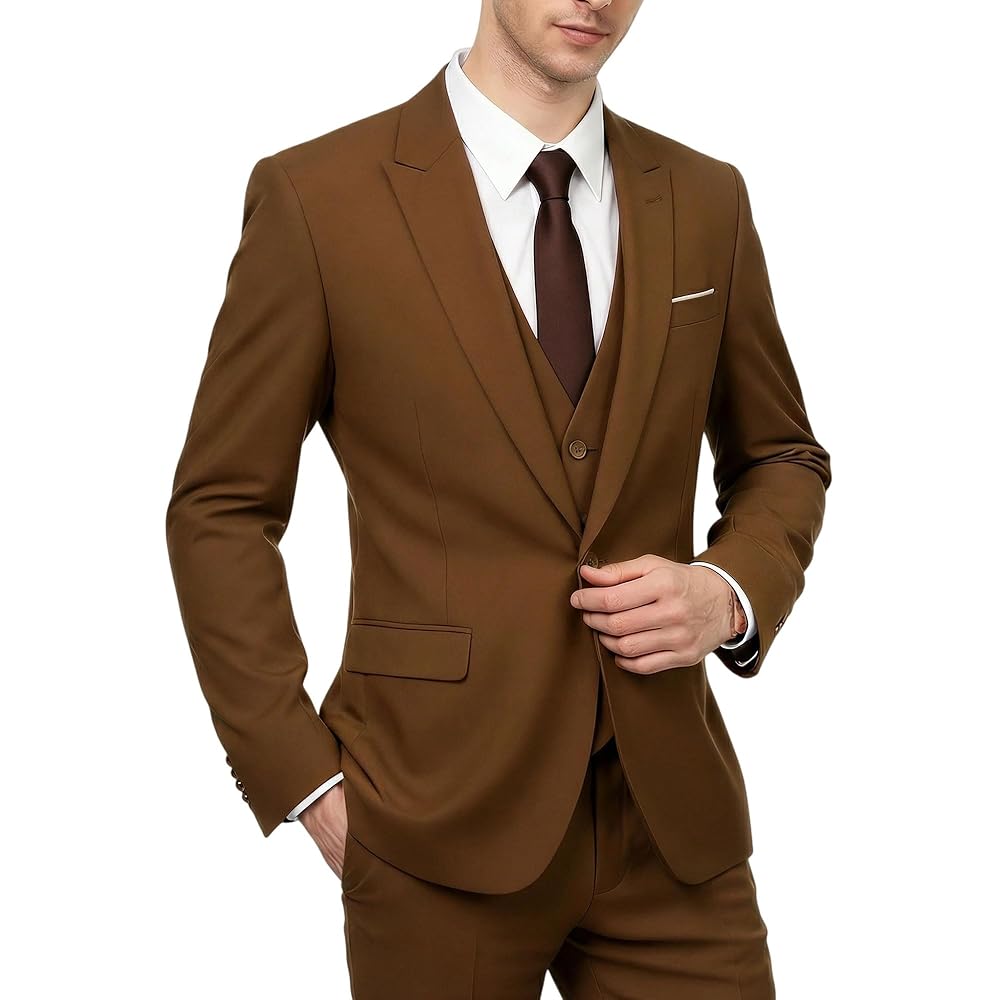 Cloudstyle Mens 3-Piece Suit Notched Lapel One Button Slim Fit Formal Jacket Vest Pants Set