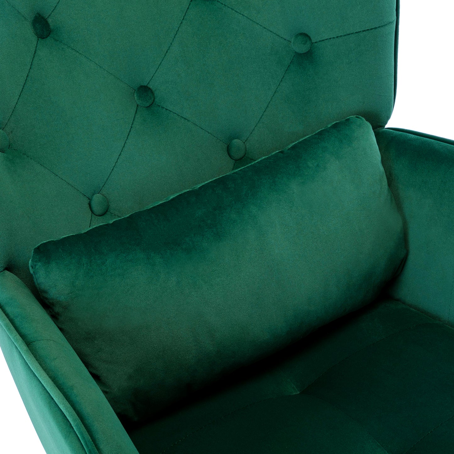 PCadeira de Balanço HomeMiYN Moderna Alto Encosto (87x66x90cm - Veludo/Madeira - Verde Escuro)