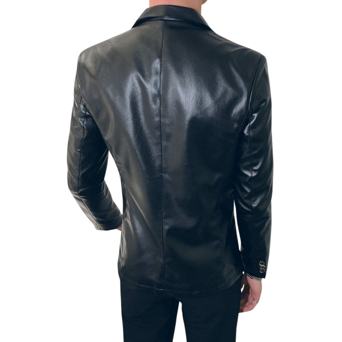 YOUTHUP Mens Slim Fit Shiny Glossy Waterproof Leather Blazer