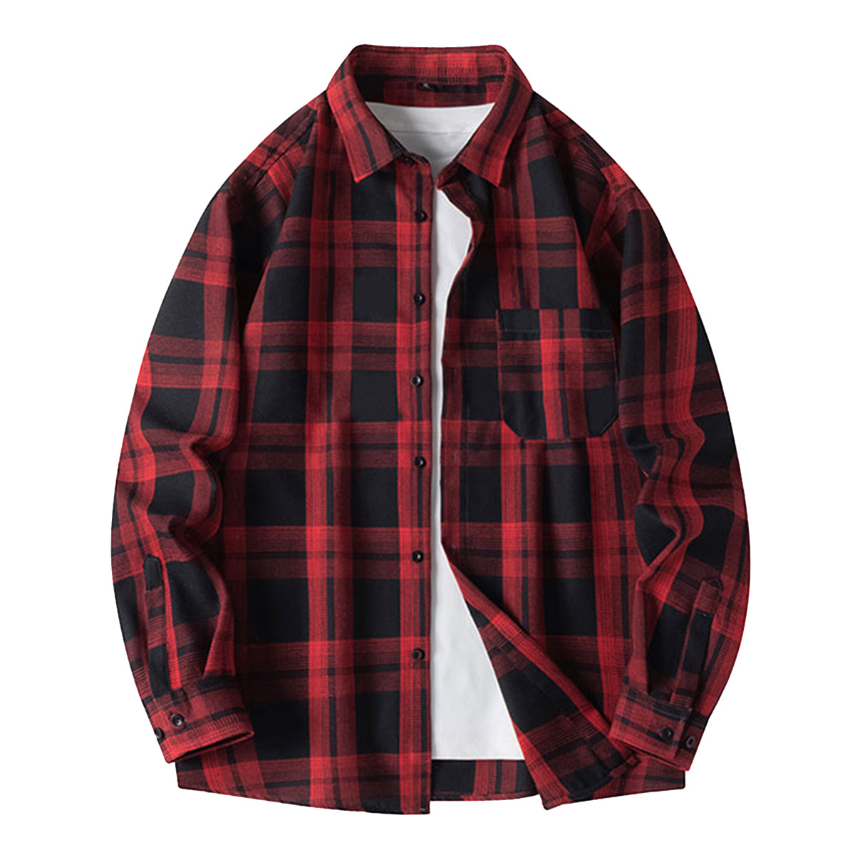 YFFUSHI Mens Plaid Long Sleeve Classic Cotton Shirt