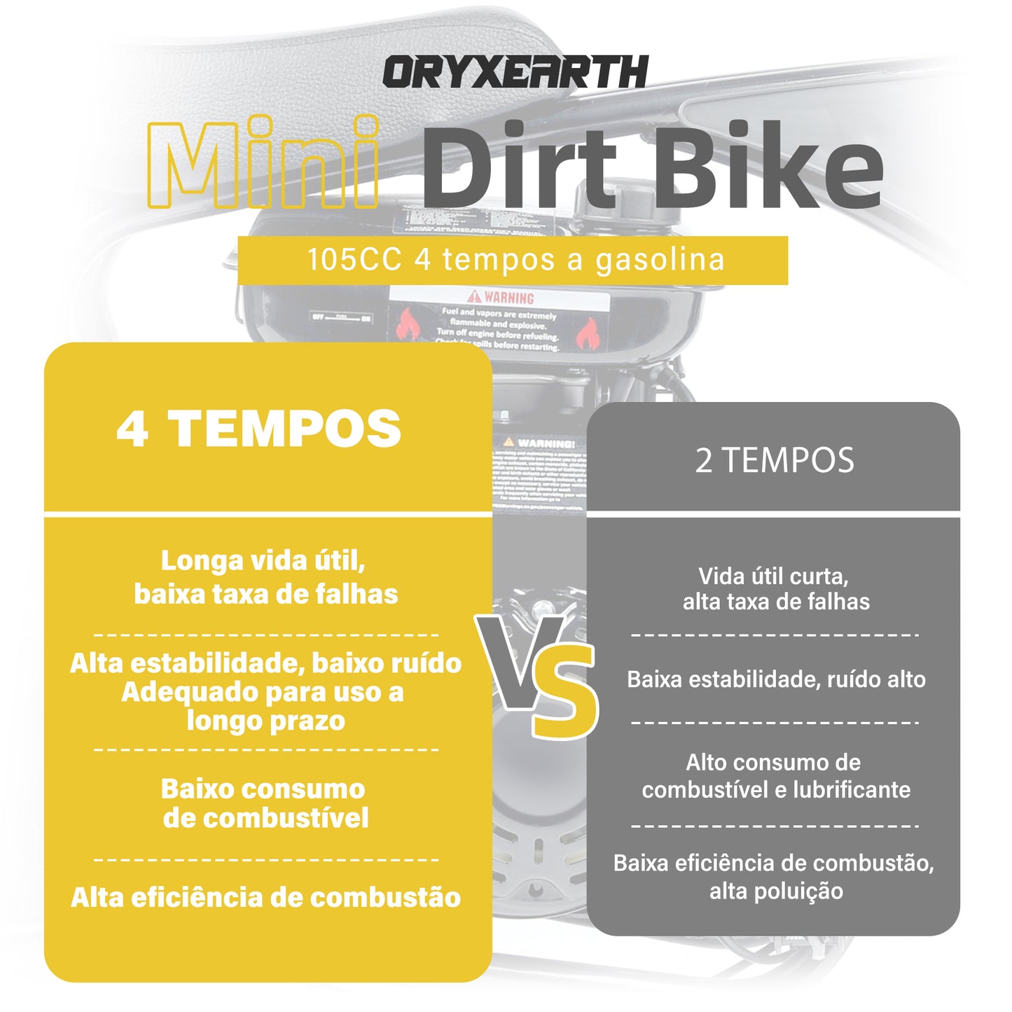 Mota Infantil Off-Road HOMEMIYN 105cc(100x38x66.5 cm - Motor 4-Tempos a Amarelo Automática - Idade 13+)