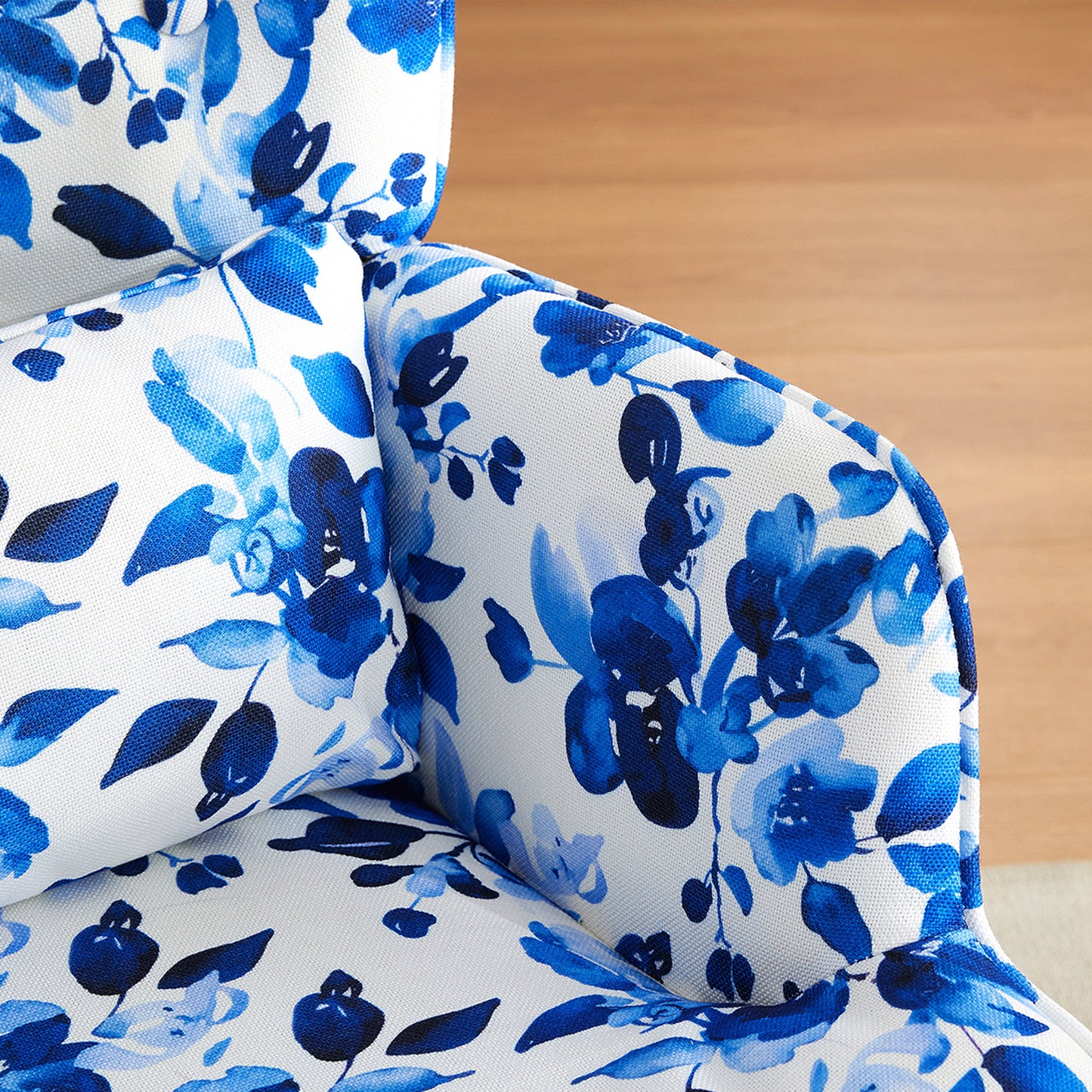 Cadeira de Balanço HomeMiYN(87x66x90cm - Tecido de Linho Falso - Azul e Branco)