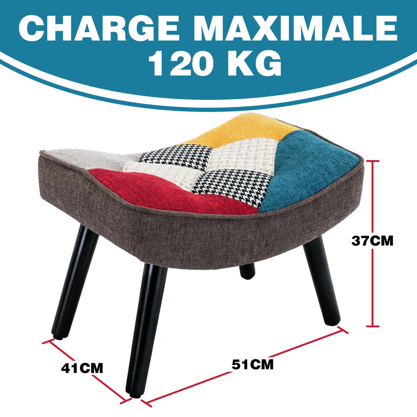 Tabouret pour Fauteuil de Salon Patchwork, Fauteuil à Oreilles, Chaise à Bascule, Pouf d'Appoint Décoratif