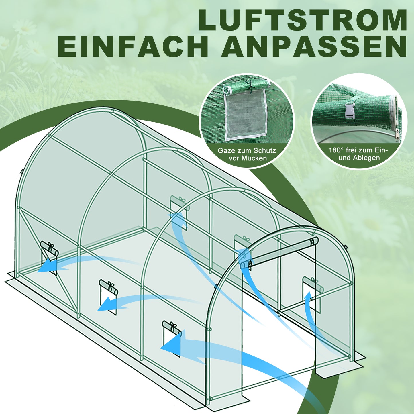 Serre tunnel de jardin 6 m² - Résistante au gel, aux UV et aux intempéries