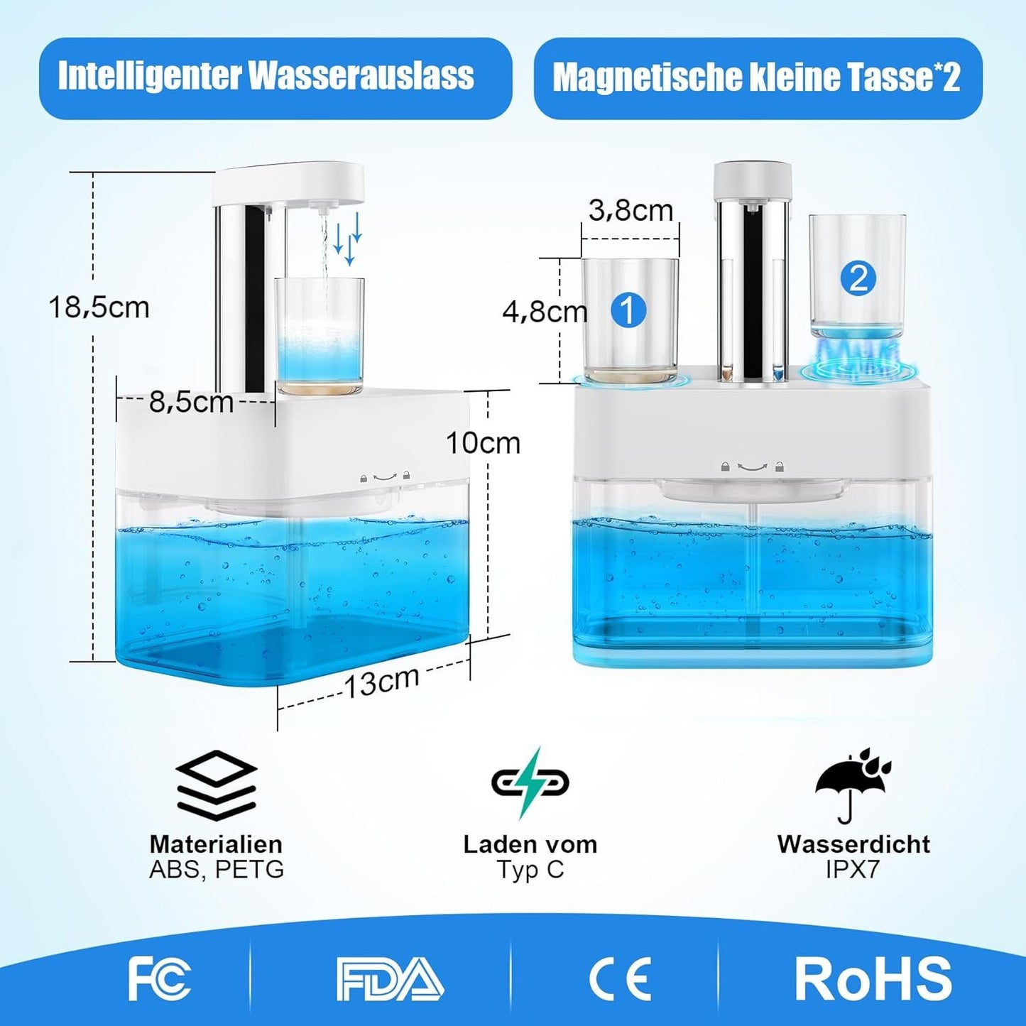 Distributeur de bain de bouche pour irrigateur buccal, avec 2 tasses magnétiques, étanche, mural