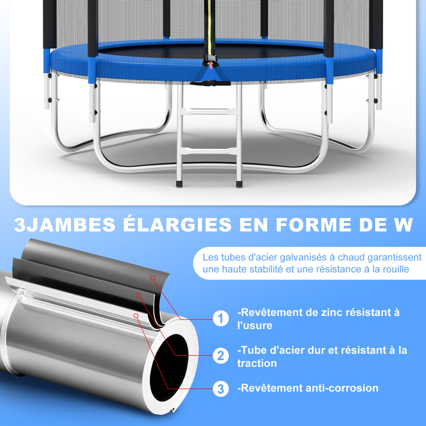 Trampoline Jardin 183cm - Enfants/Adultes, Filet Sécurité + Couverture - Noir/Bleu - Jeux Extérieur