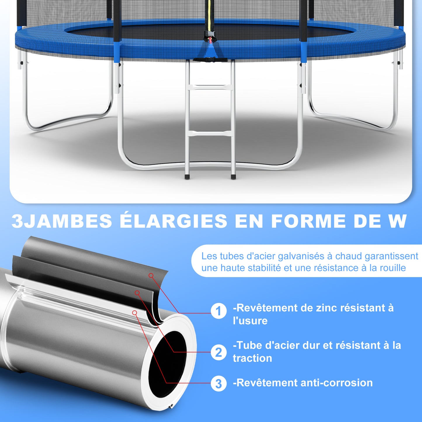 Trampoline de Jardin Enfants et Adultes Jeux d'Extérieur 305 cm Noir et Bleu Avec Filet de sécurité Couverture de protection