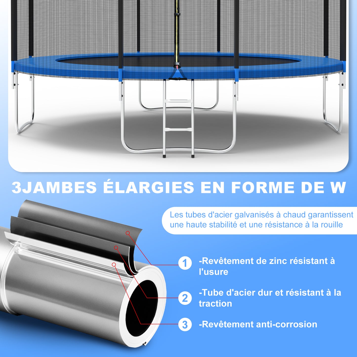 TRAMPOLINE GÉANT 427 CM AVEC FILET DE SÉCURITÉ - JARDIN - ANTI-CORROSION - ENFANTS/ADULTES