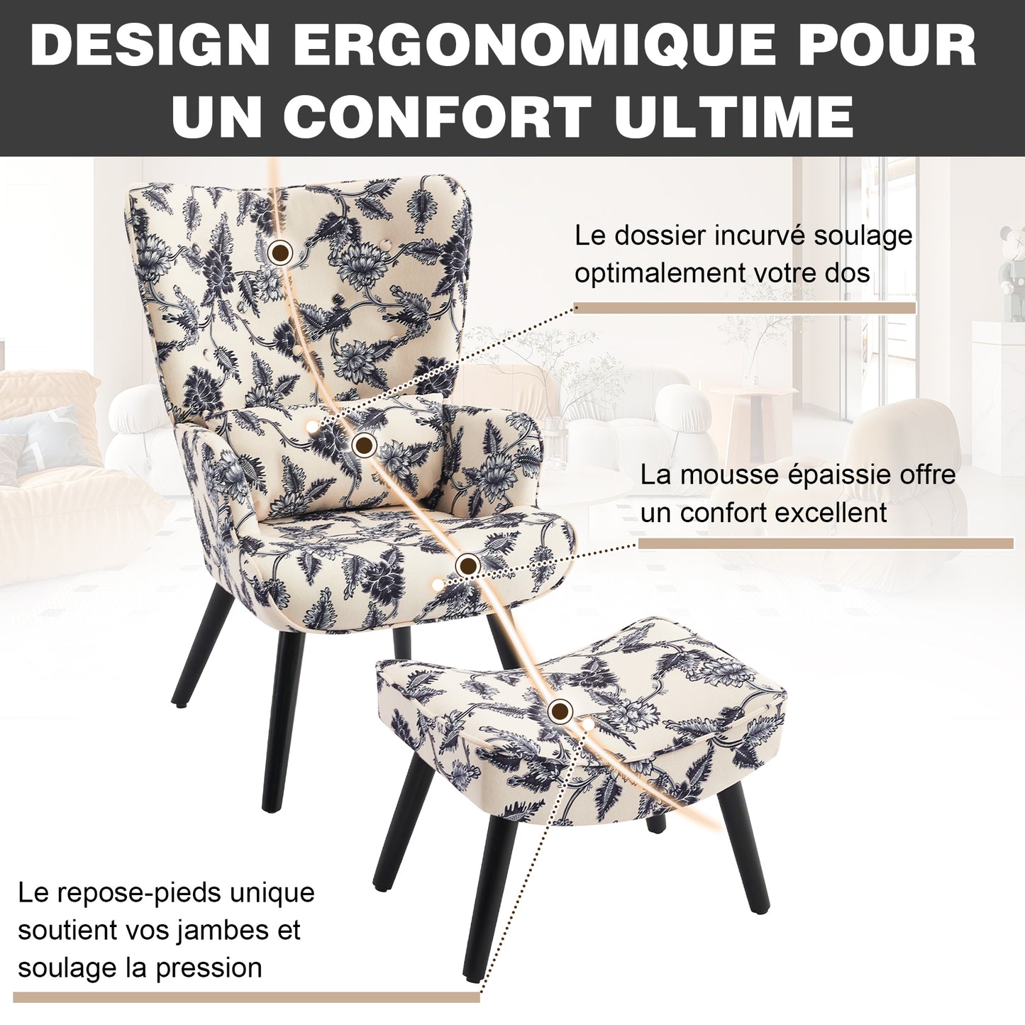Chaise Rétro HOMEMiYN avec Repose-Pieds : Style Éclatant et Confort Inégalé