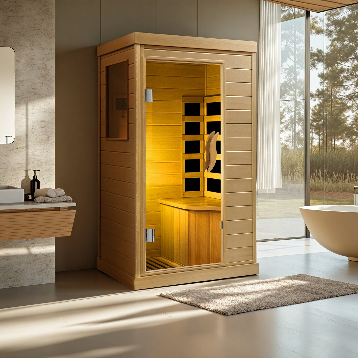 Cabine Sauna Infrarouge 1-2 Personnes – Bois de Pruche Canadien & Thérapie Infrarouge Lointain
