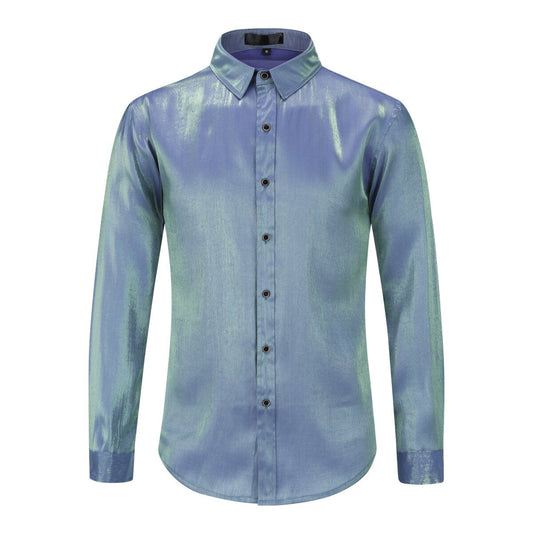 YFFUSHI Mens Silk Shirt Summer Casual Cool Breathable Solid Color Long Sleeves