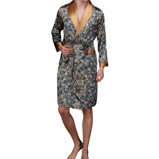 YFFUSHI Mens Floral Bathrobes with Belt Comfortable Soft Smooth Sleepwear