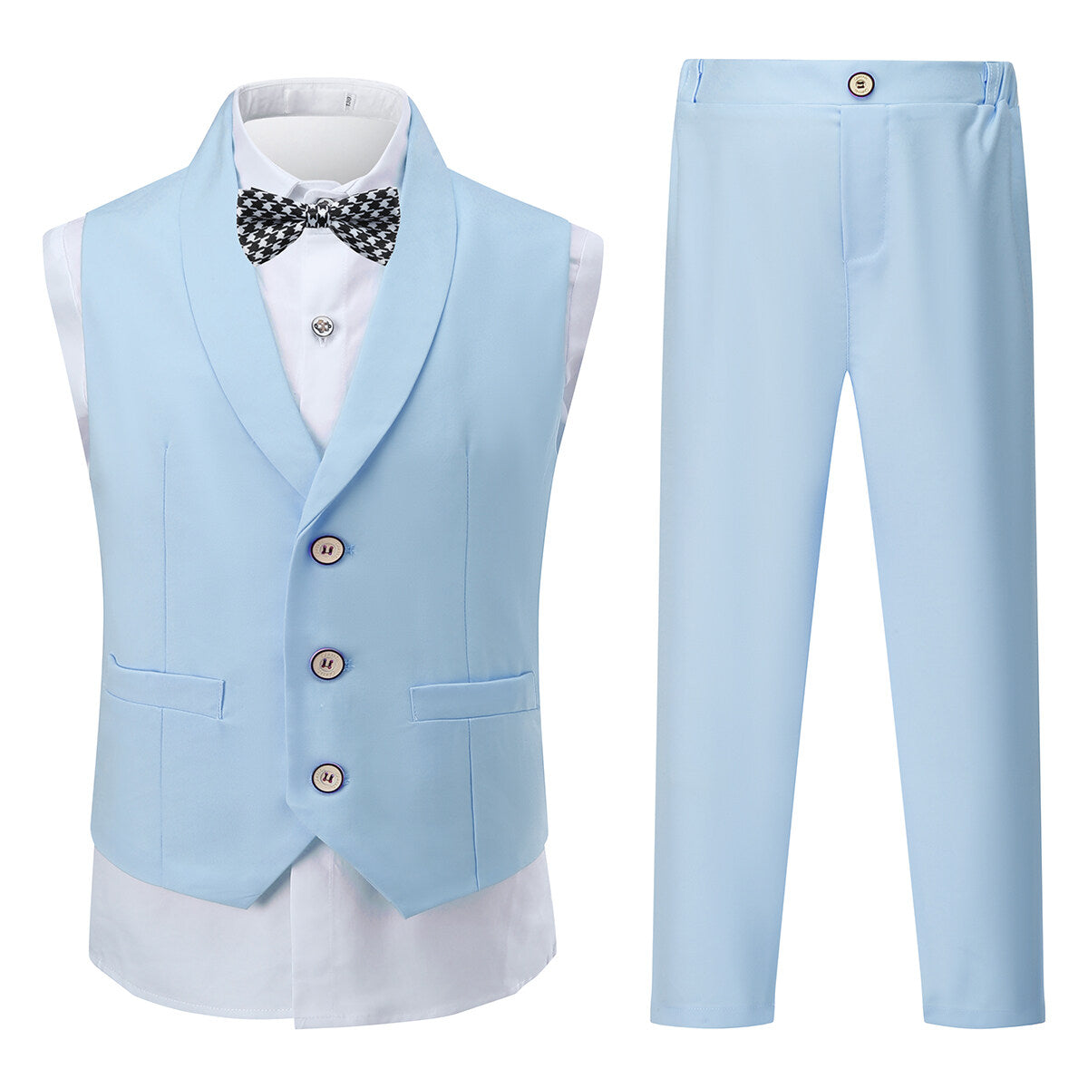 YFFUSHI Boys 4-Piece Set with Collared Dress Shirt,Tie,Vest and Pants