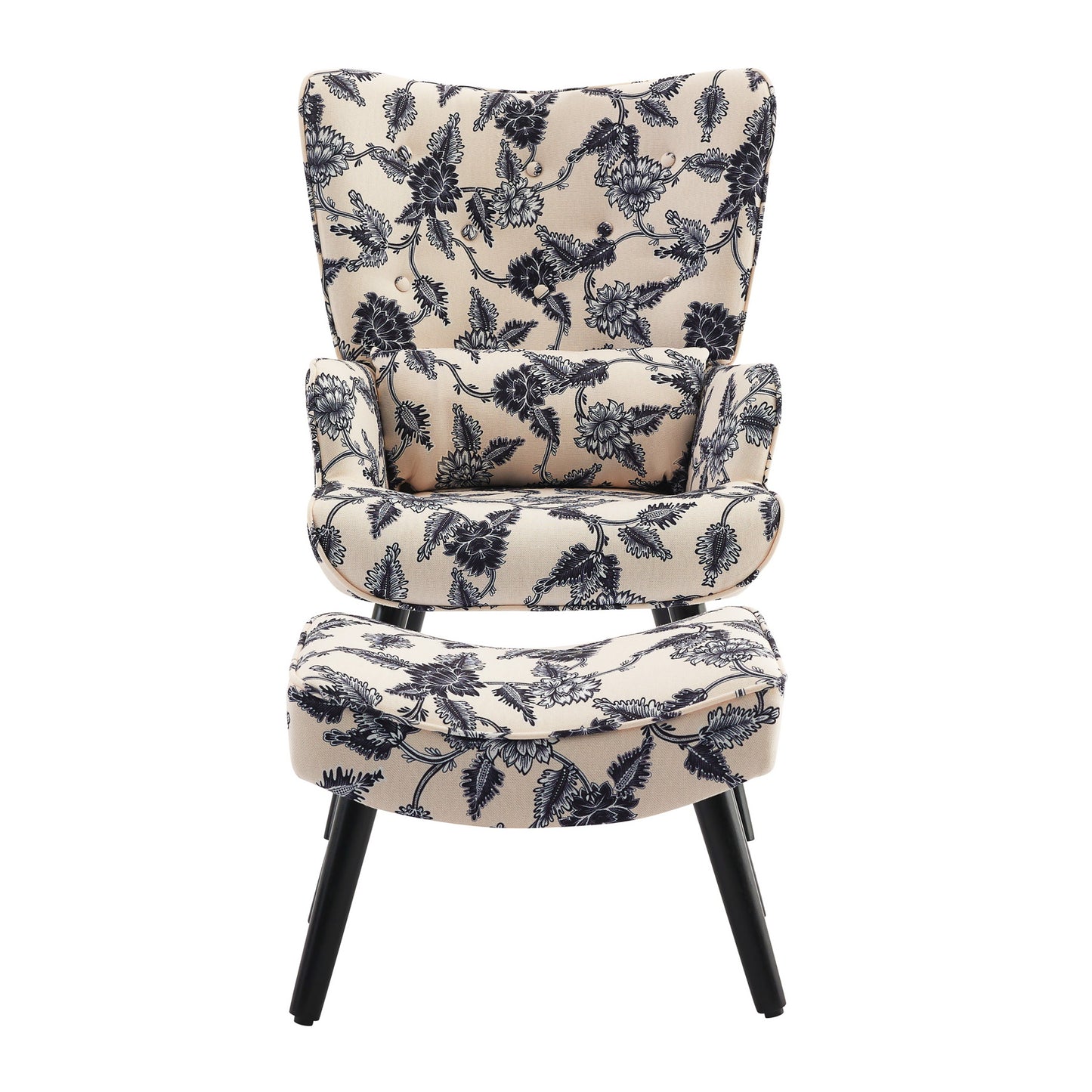 Poltrona HOMEMIYNcom Almofada e Banco ( 76x65x94 cm - Linho Falso -Estampa Preta/Branca）