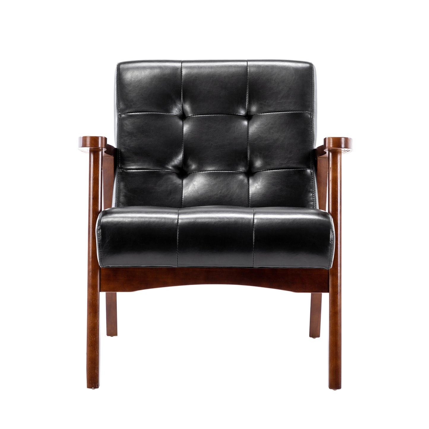 Medieval Vintage Armchair - Faux Leather with Wooden Armrests - Hardwood Frame - Black Gothic Style Chair