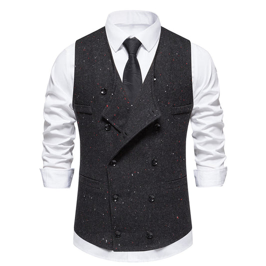 YFFUSHI Mens Formal Suit Vest Business V Neck Double Breasted Waistcoat