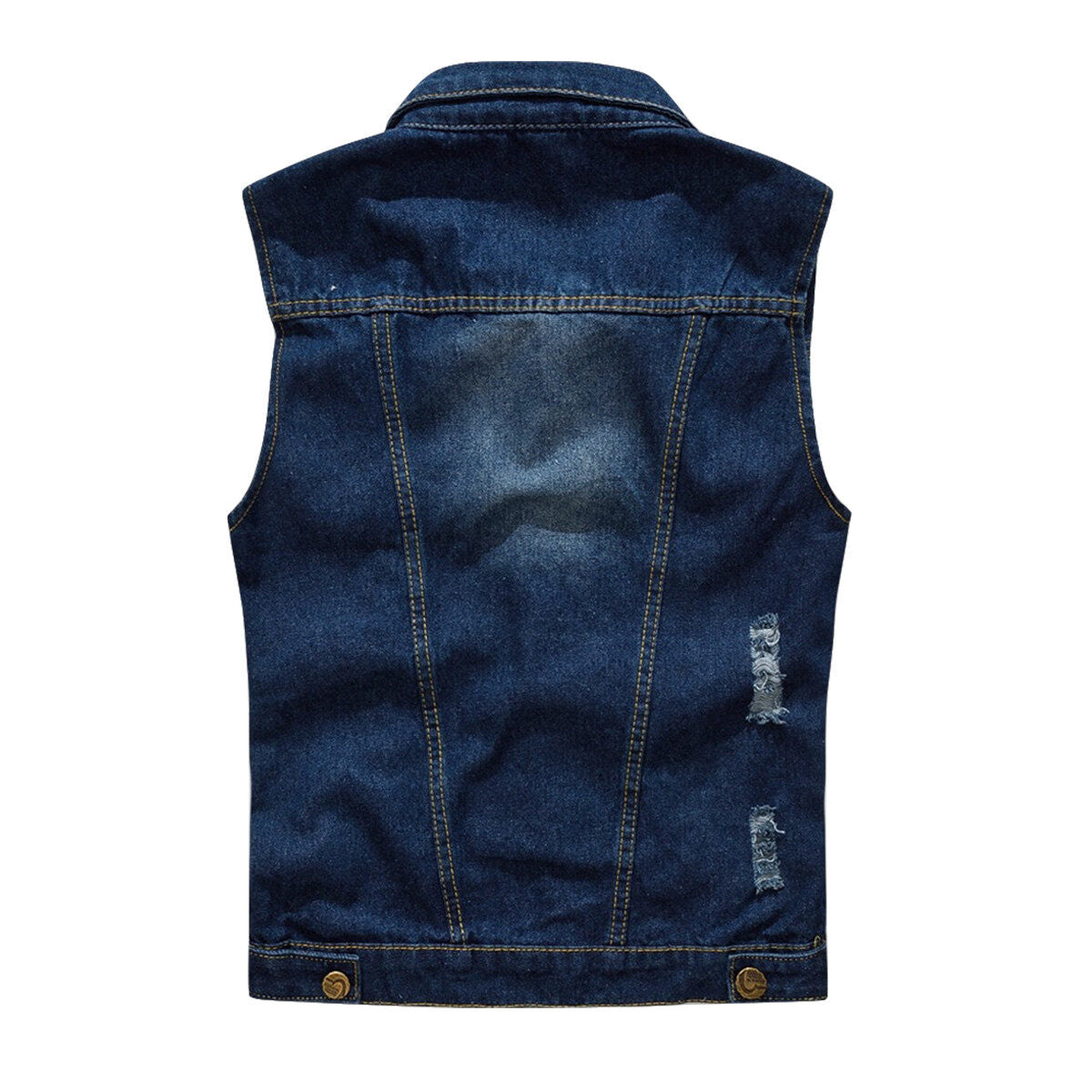 YFFUSHI Mens Ripped Denim Casual Vintage Biker Waistcoat Cowboy Vest