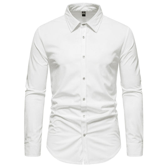 YFFUSHI Mens Casual Corduroy Shirt Long Sleeve Slim Lapel Padded Top
