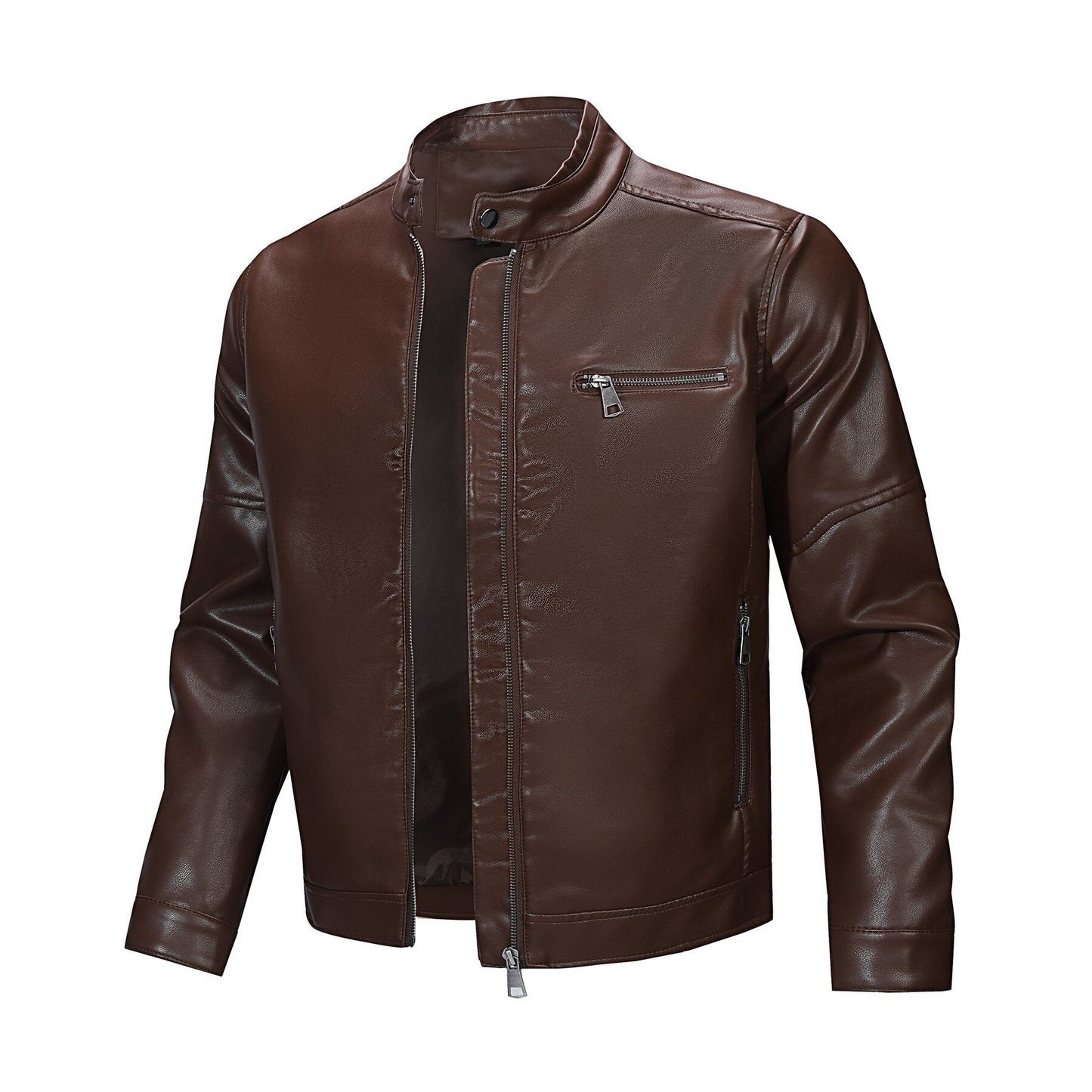 YFFUSHI Mens Simple Daily Workwear Motorcycle Leather Jacket