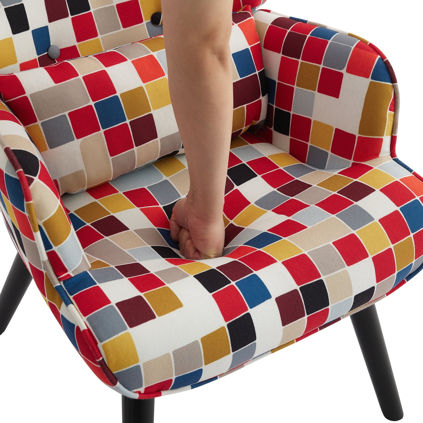 Poltrona HOMEMIYN com Almofada e Banco（76x65x94 cm - Tecido de Linho Falso com Padrão Mosaico - Colorida）