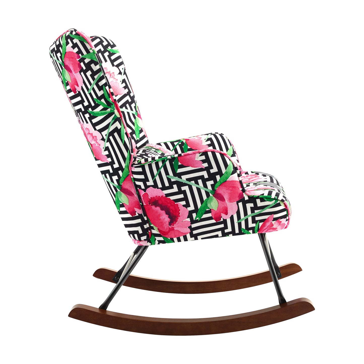 Cadeira de Balanço HomeMiYN com Banco Acompanhante (87x66x90cm - Metal/Madeira - rosa)