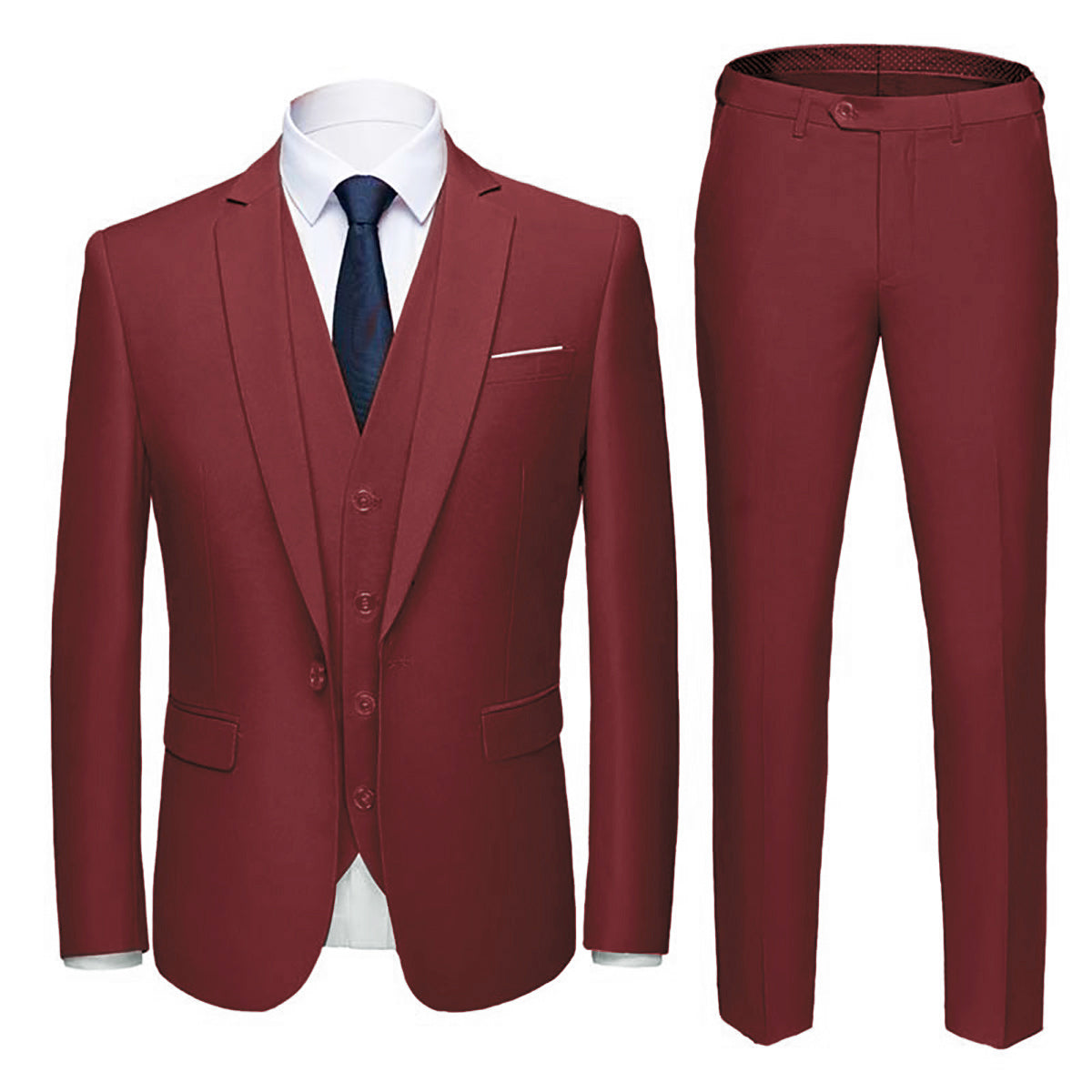 Cloudstyle Mens 3-Piece Suit Notched Lapel One Button Slim Fit Formal Jacket Vest Pants Set