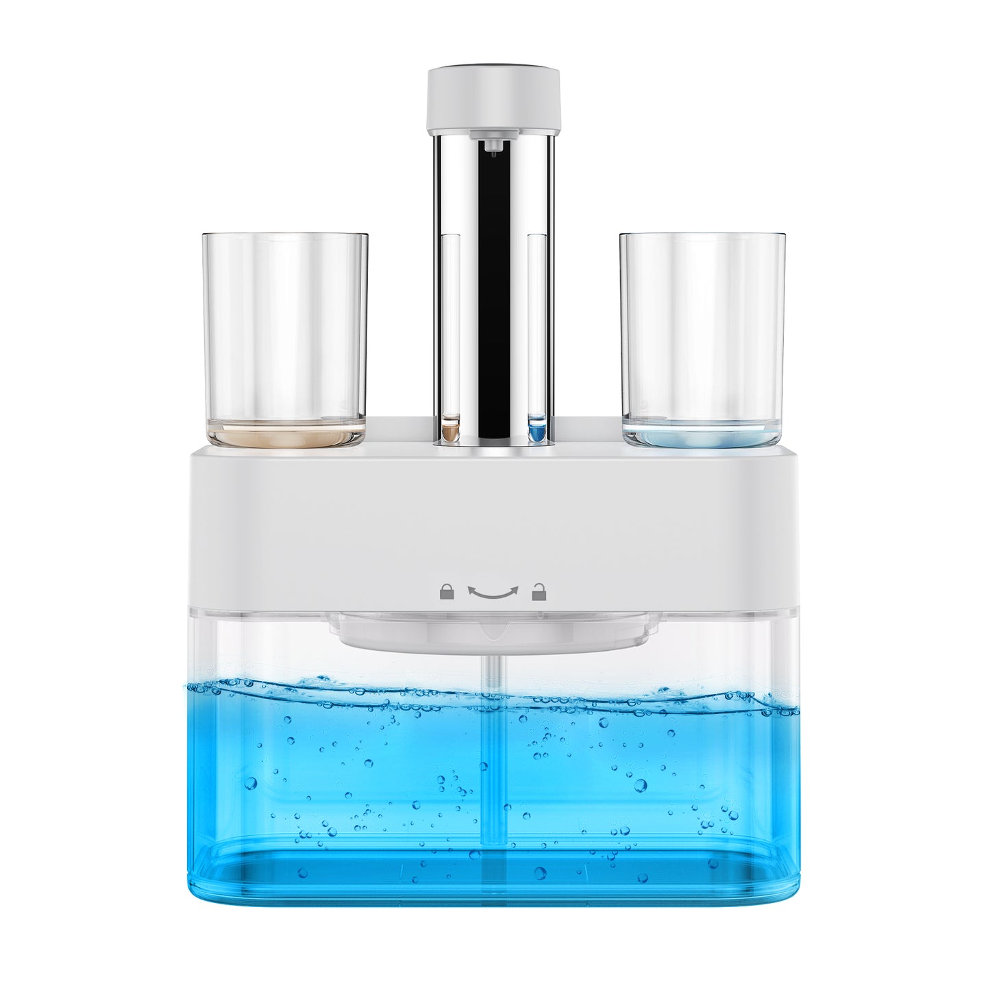 Distributeur Automatique de Bain de Bouche 550 ml avec 2 Tasses Magnétiques - Distributeur Murale Étanche à Niveaux de Dosage Réglables - Accessoire de Salle de Bain Blanc