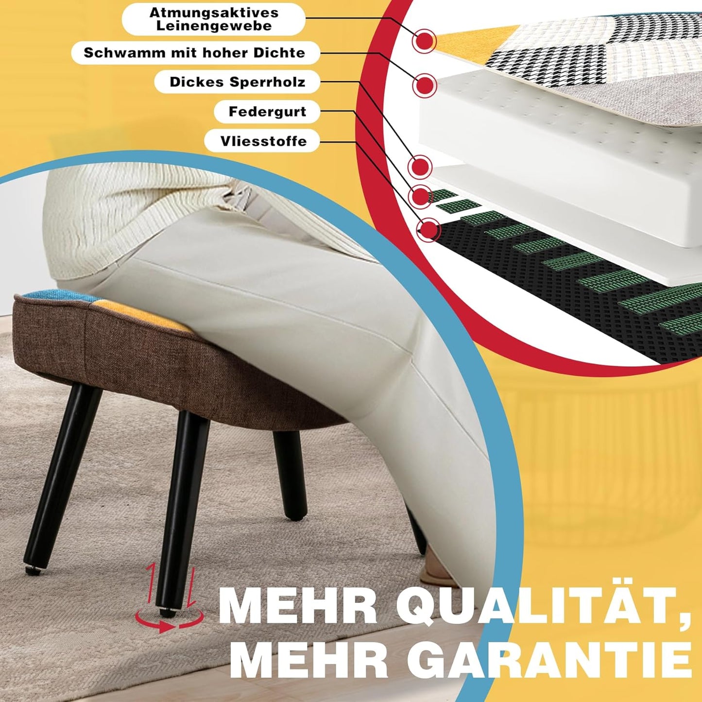 Fußhocker aus Textil in Colorblock