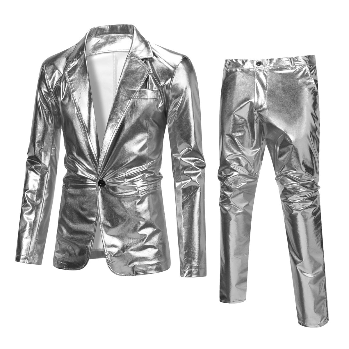 YFFUSHI Mens 2Pce Suit Glossy Shiny Tuxedo Waterproof Blazer and Pants