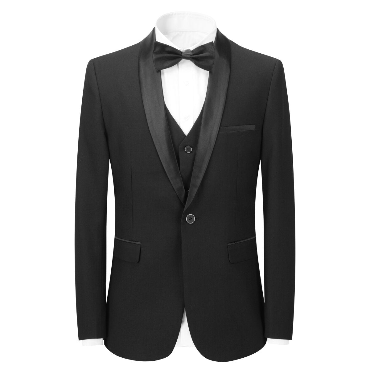 YFFUSHI Mens 3 Piece Formal Shawl Lapel Slim Dress Suit Set