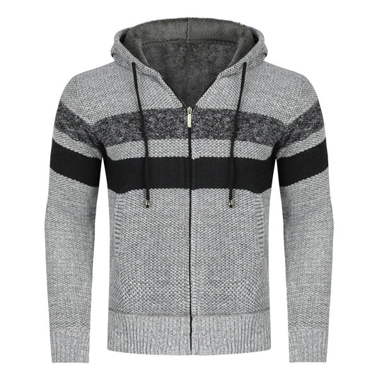 YOUTHUP Mens Knitted Sweater Hooded Zip Cardigan