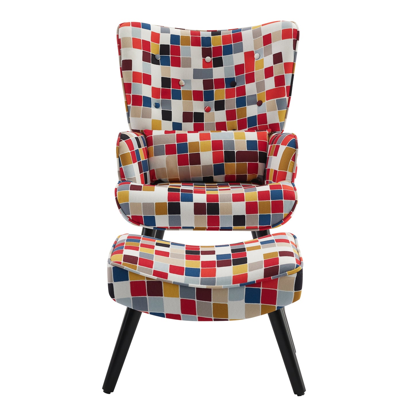 Poltrona HOMEMIYN com Almofada e Banco（76x65x94 cm - Tecido de Linho Falso com Padrão Mosaico - Colorida）