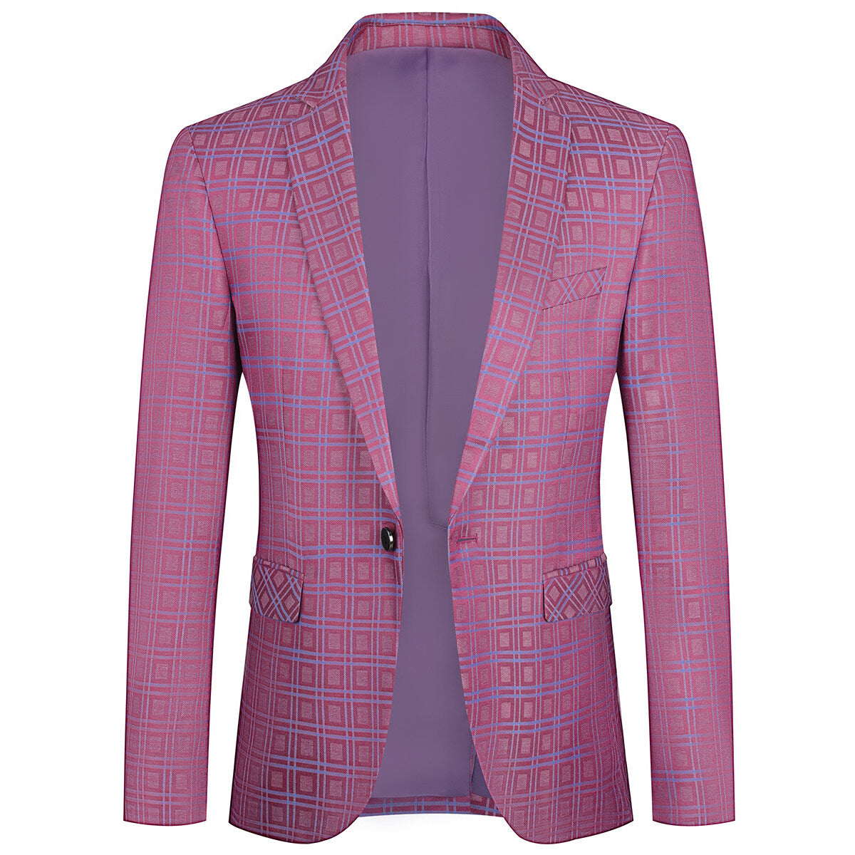 YFFUSHI Mens Check Blazer Slim Fit Plaid Suit Jacket 1 Button Formal Dress
