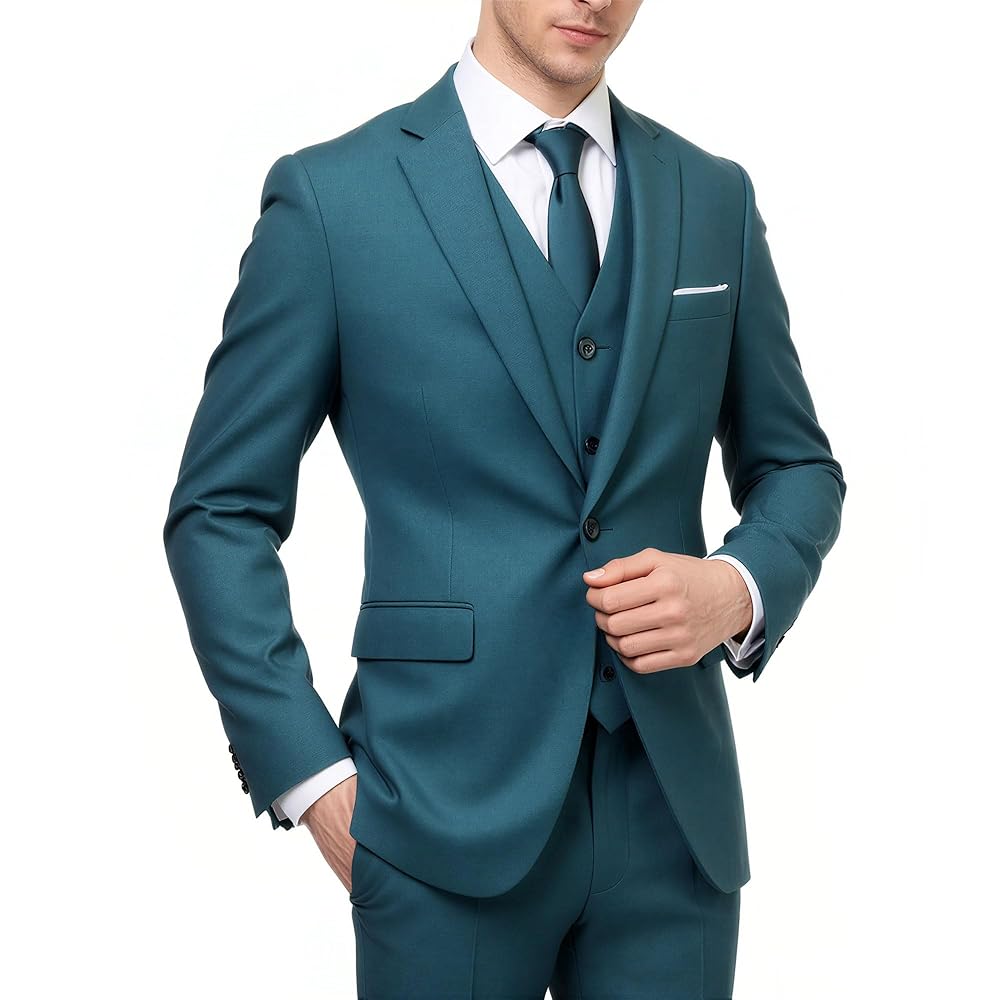 Cloudstyle Mens 3-Piece Suit Notched Lapel One Button Slim Fit Formal Jacket Vest Pants Set