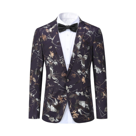 YFFUSHI Mens Floral Luxury Blazer Slim Fit 1 Button Tuxedo Elegant Party Dinner Jacket