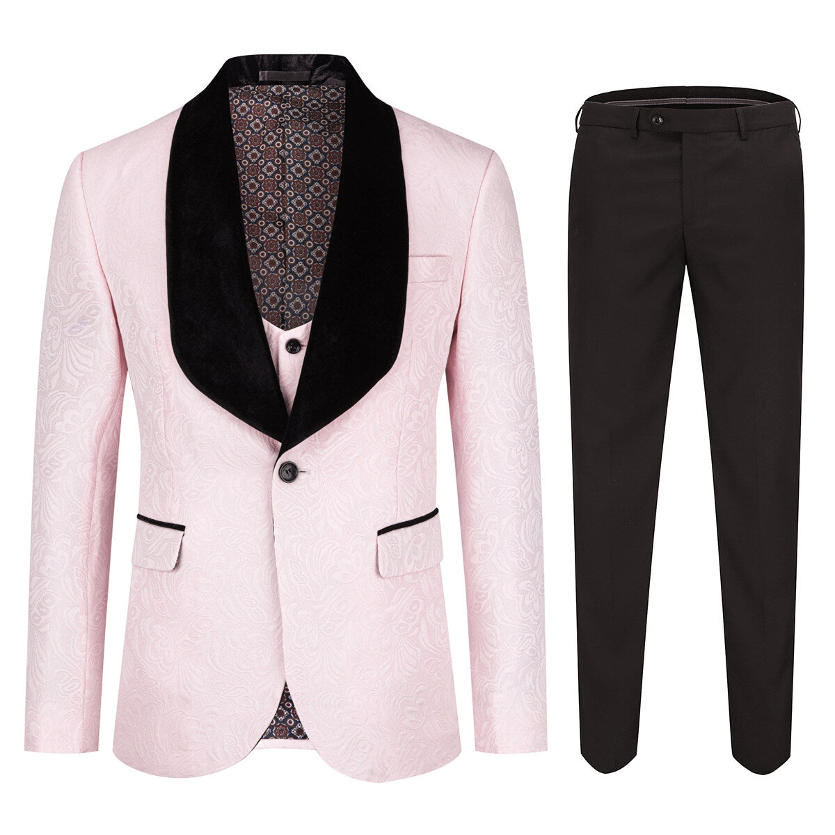 YFFUSHI Mens 3 Piece Butterfly Pattern Suit Set Business Casual Color-block 1 Button Blazer Pants Vest