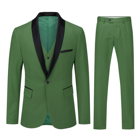 YFFUSHI Mens 3Pce Business Suit Slim Fit Shawl Collar Wedding Party Blazer and Vest and Pants