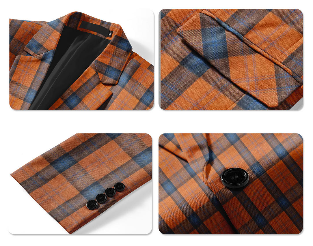 Cloudstyle Mens 2 PCS Plaid Suits Slim Formal Suit Checkered Holiday Blazer Jacket Pants