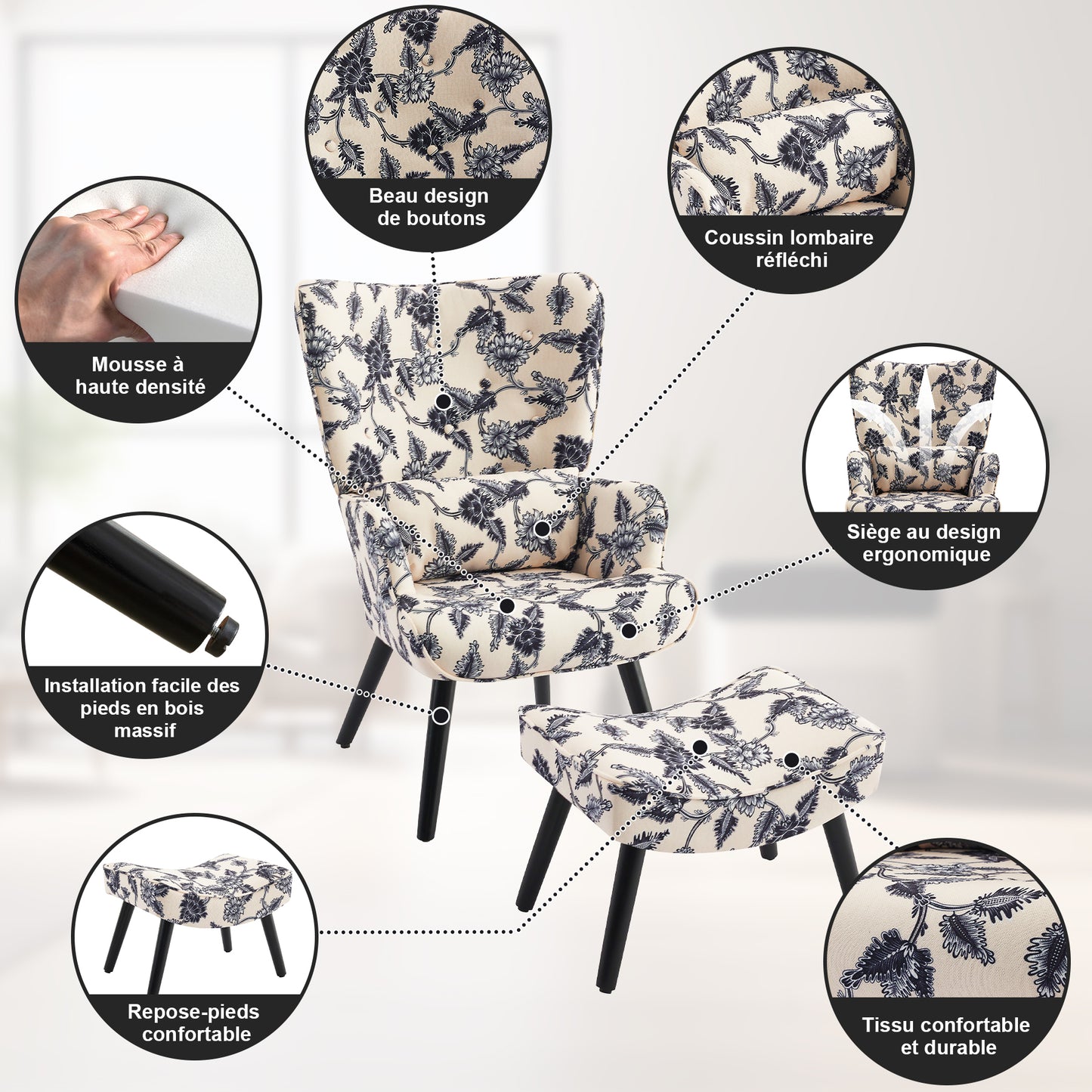 Chaise Rétro HOMEMiYN avec Repose-Pieds : Style Éclatant et Confort Inégalé