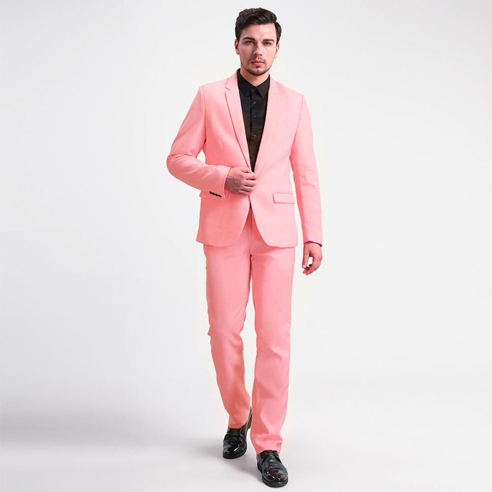 Cloudstyle Men's Suit Single-Breasted One Button Center Vent 2 Pieces Slim Fit Formal Pink Suits