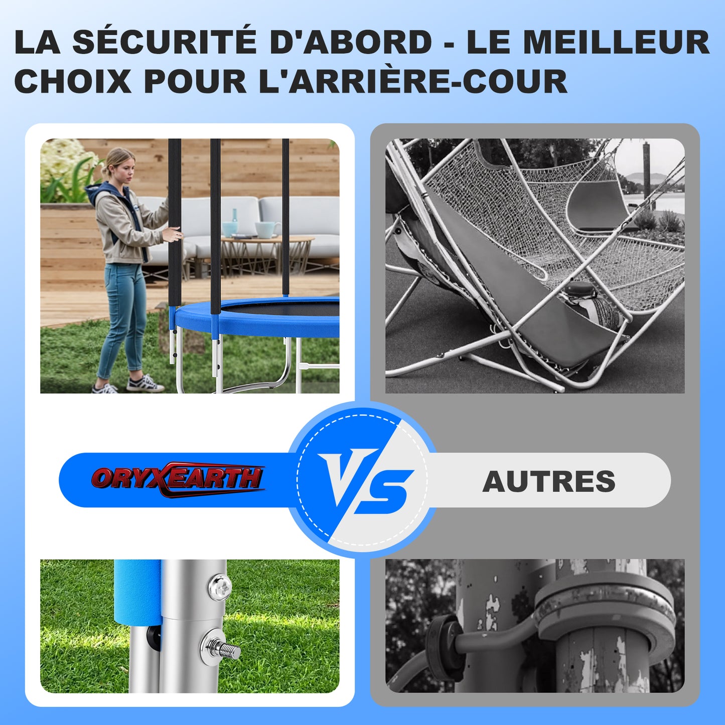 Trampoline Jardin 183cm - Enfants/Adultes, Filet Sécurité + Couverture - Noir/Bleu - Jeux Extérieur