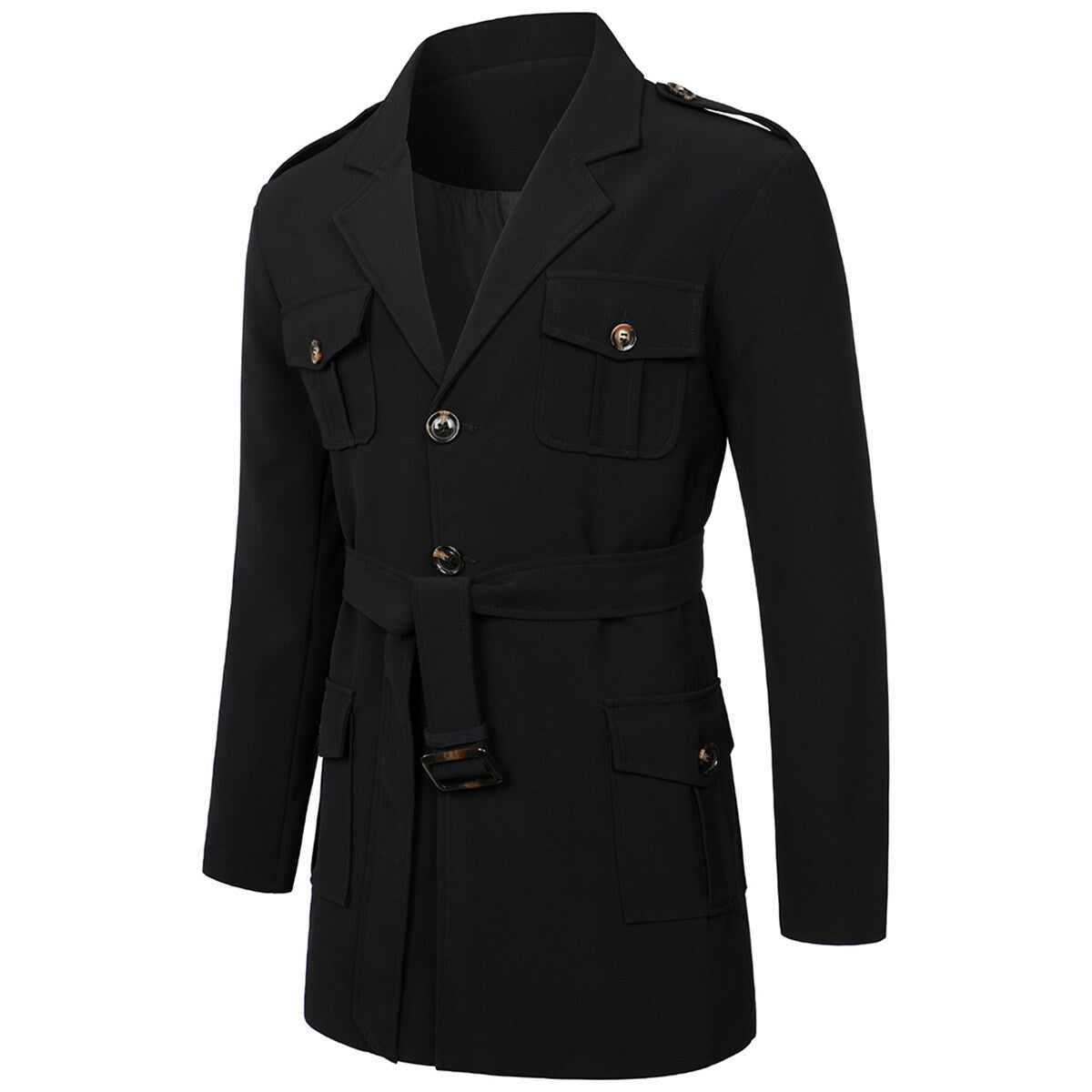 YFFUSHI Mens Casual Windbreaker Slim Lace Lapel Solid Color Multi-Pocket Jacket