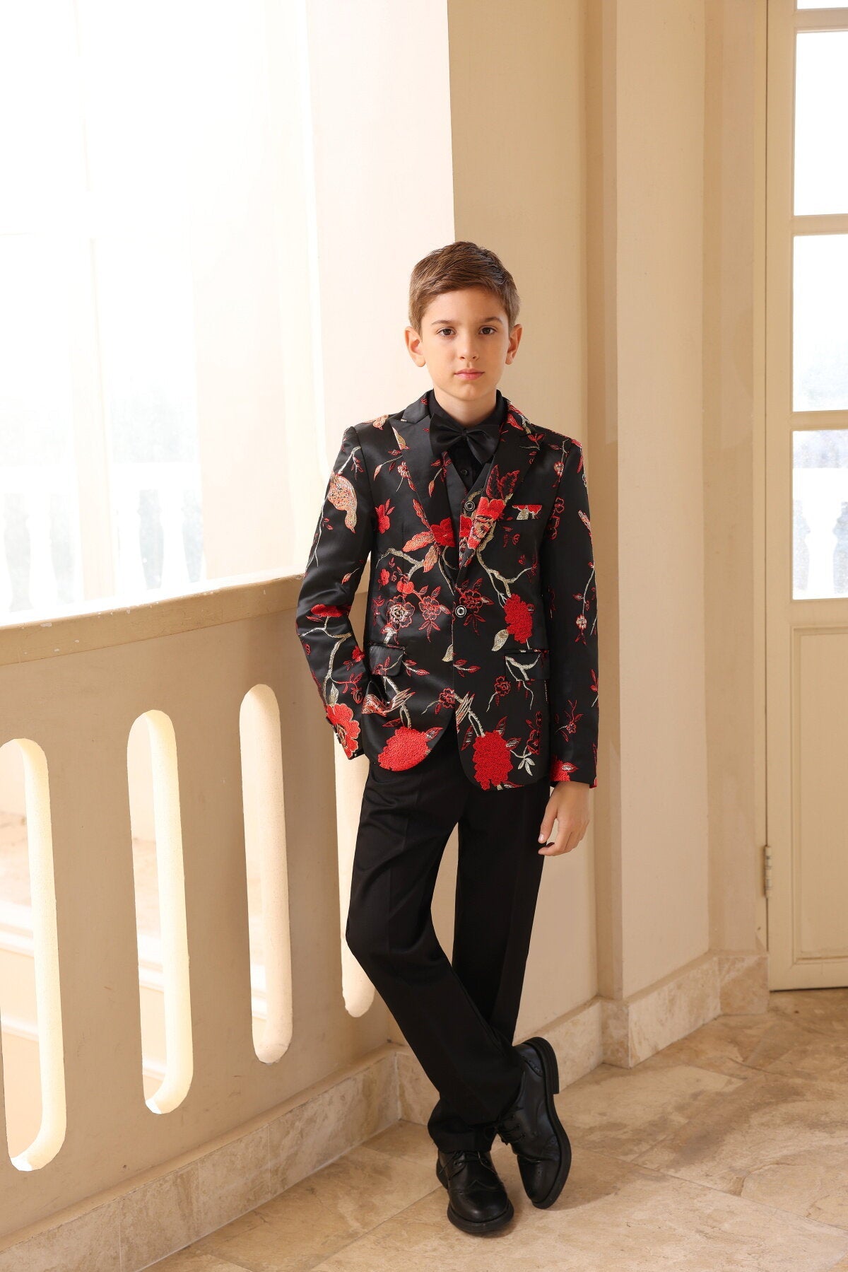 YFFUSHI Boys 3Pce Wedding Dress Bronzing Gold Thread Embroidered Suit