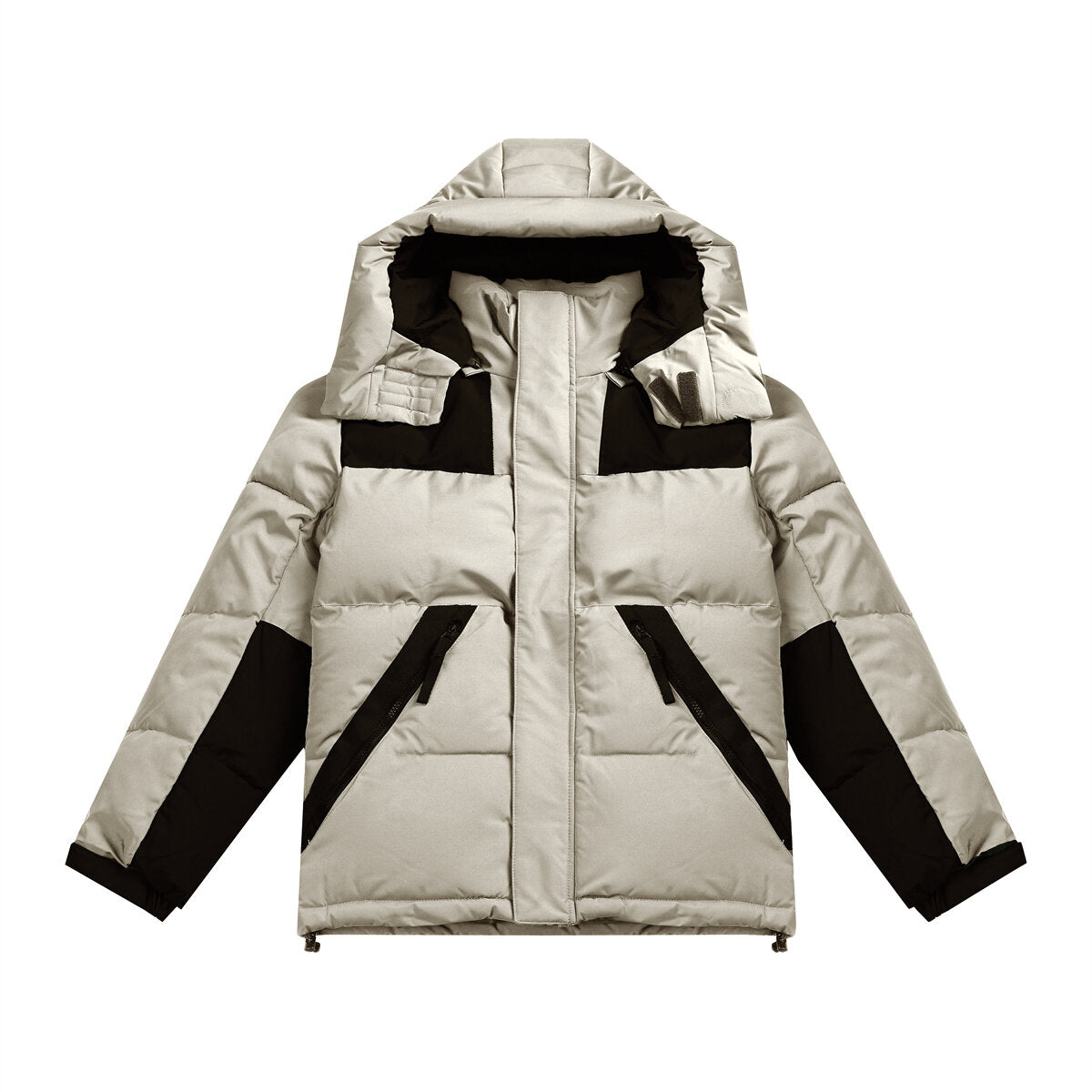YFFUSHI Mens Winter Cotton Coat Colorblock Thick Hooded Jacket