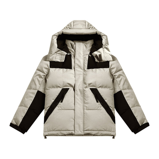 YFFUSHI Mens Winter Cotton Coat Colorblock Thick Hooded Jacket