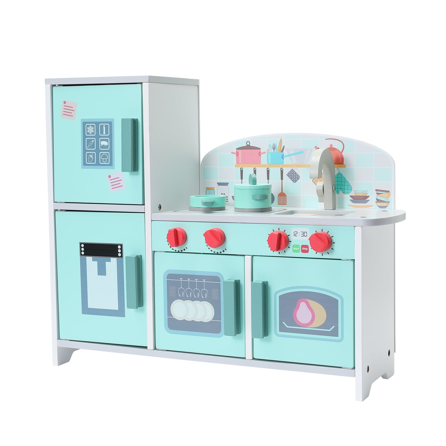 Brinquedo de madeira Cozinha verde Conjunto de cozinha de canto infantil HOMEMIYN