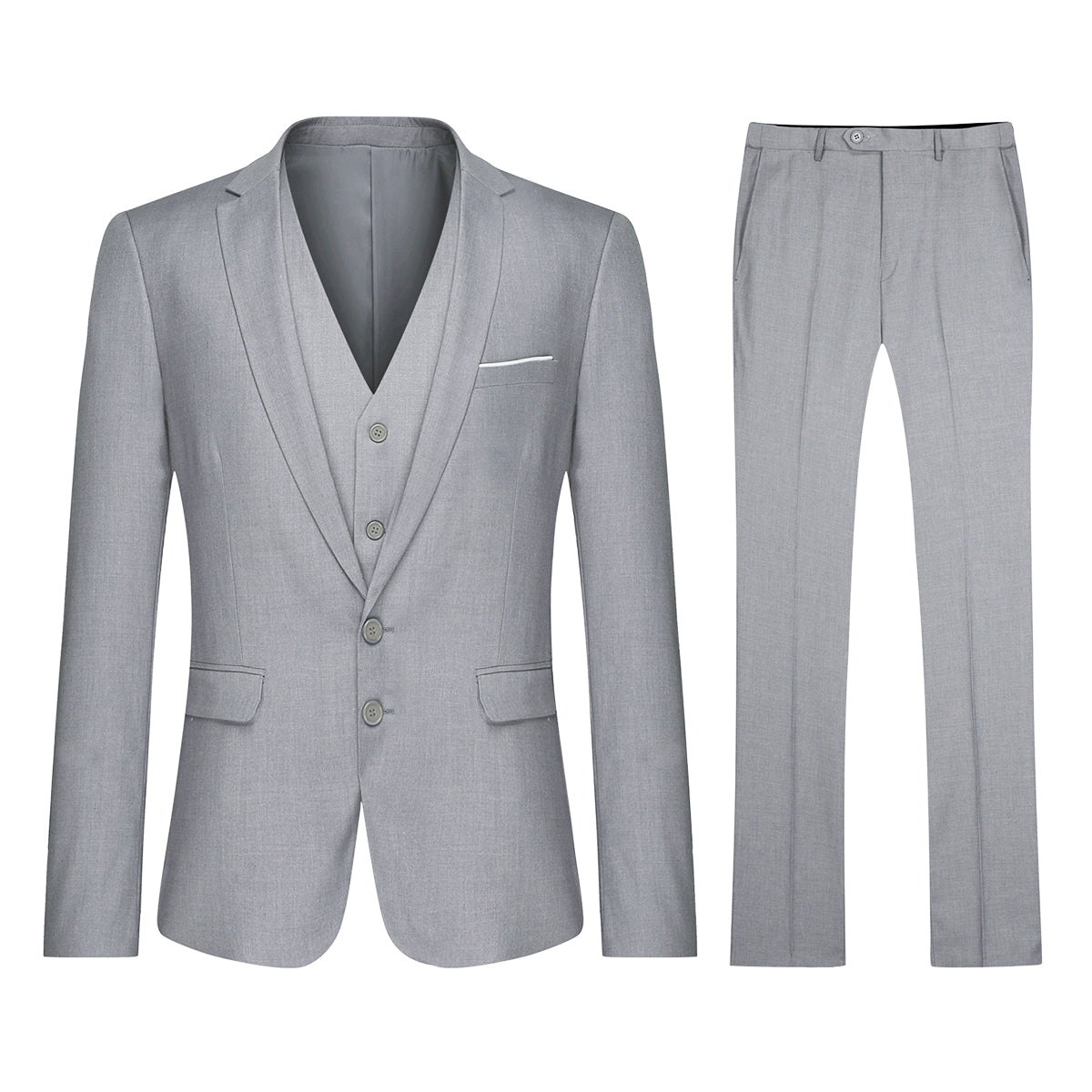 Cloudstyle Men's 3-Piece 2 Buttons Slim Fit Solid Color Jacket Smart Wedding Formal Suit