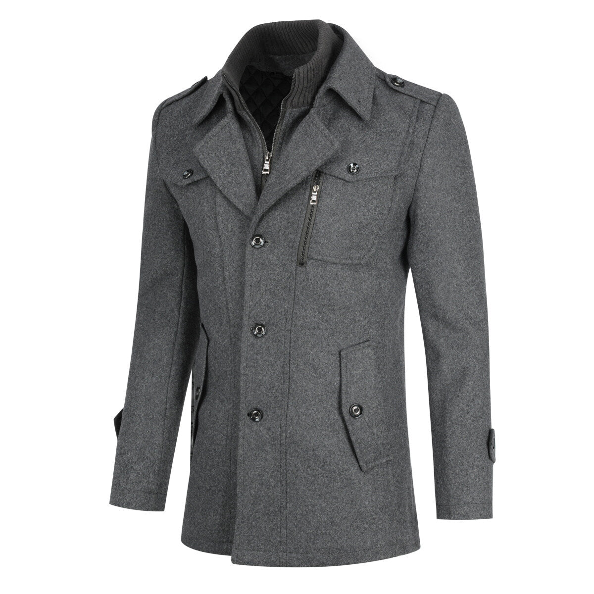 YFFUSHI Mens Wool Trench Coat Regular Fit Military Winter Thick Casual Peacoat