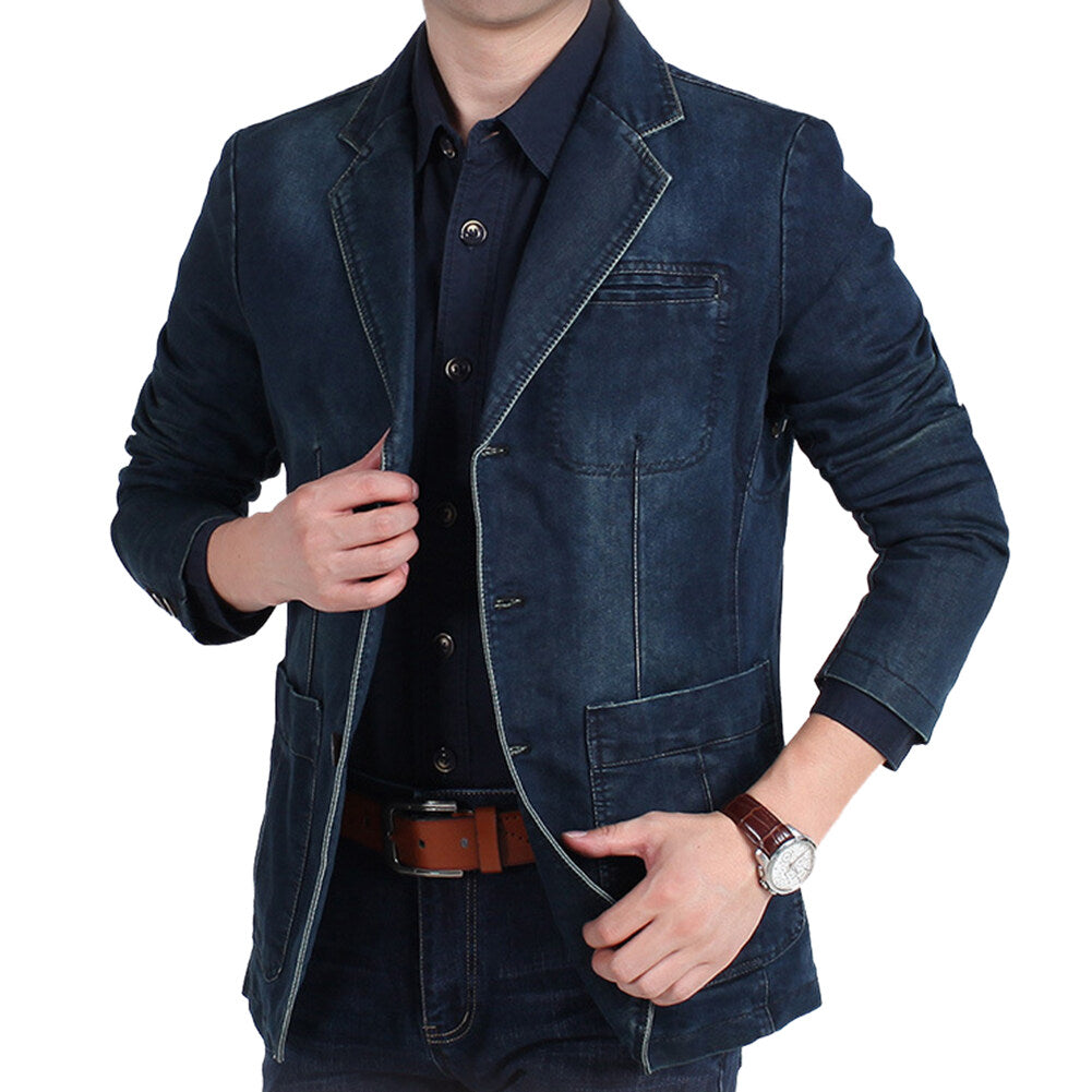YOUTHUP Mens Suits Jackets Denim Slim Fit Blazer