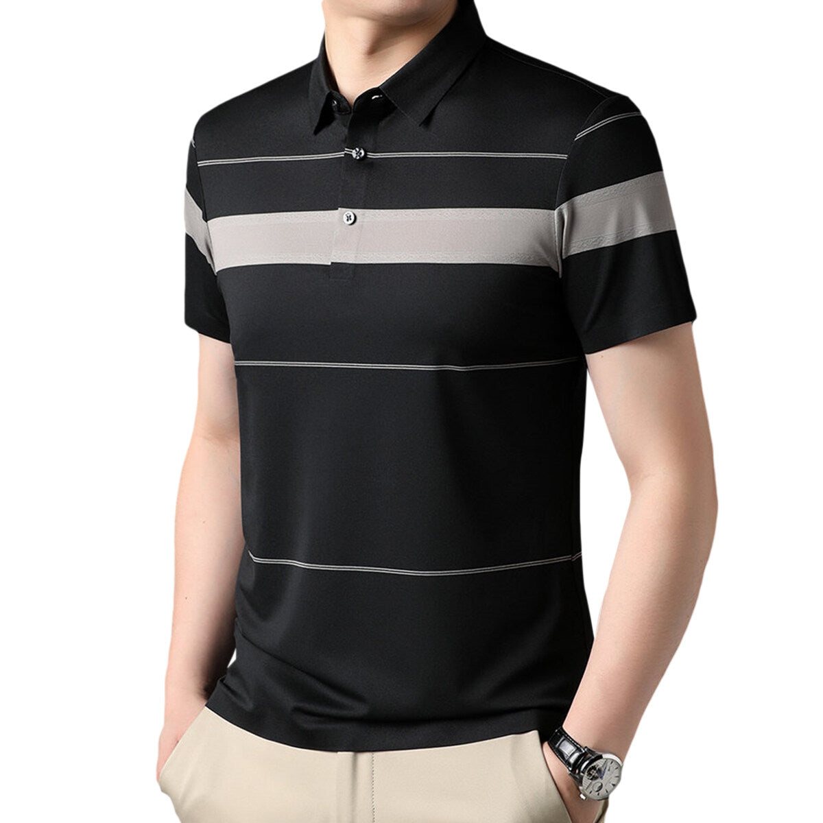 YFFUSHI Mens Short Sleeve Striped Shirt Summer Casual Lapel Lightweight Regualr Fit